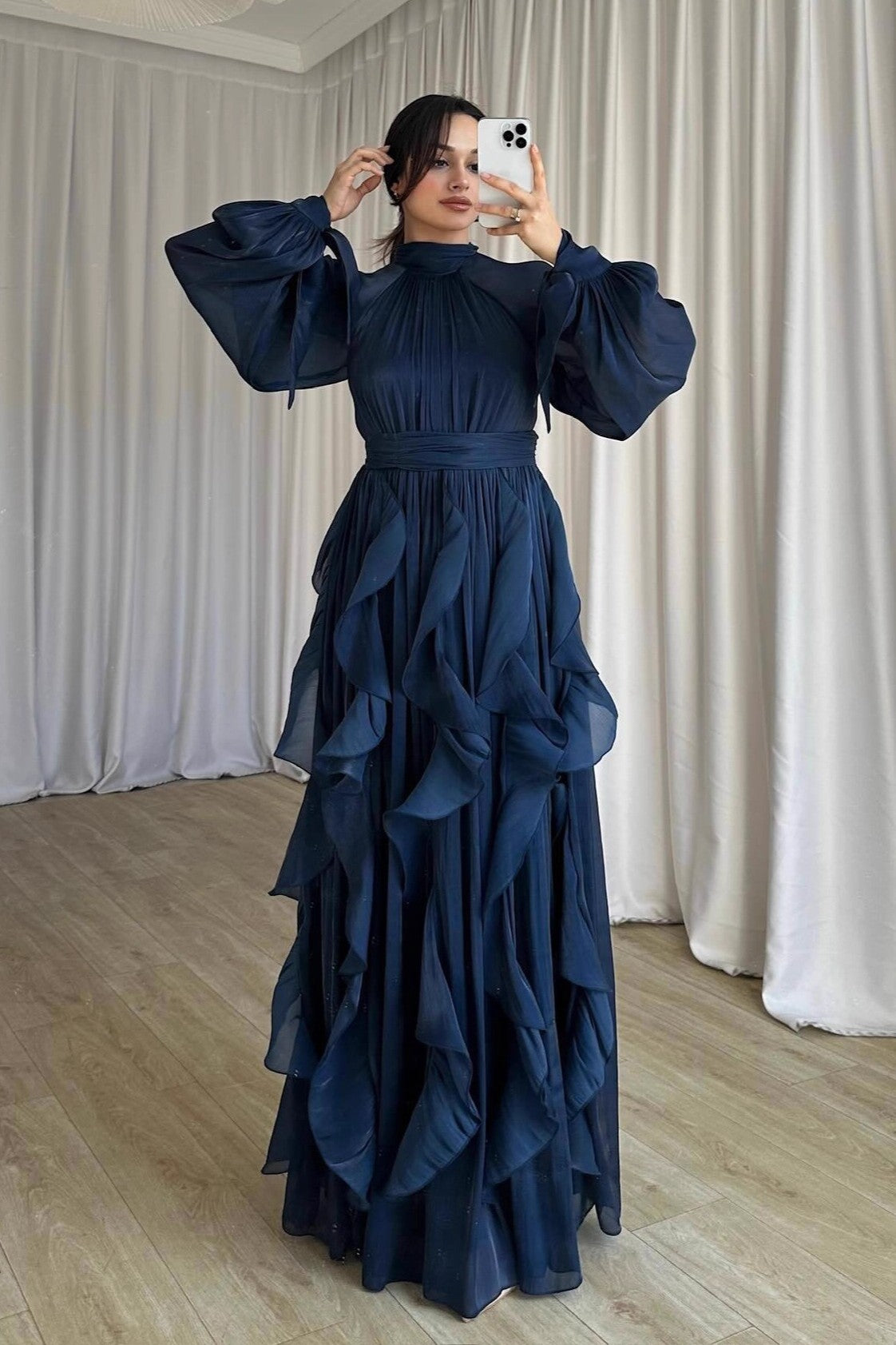Elegant Slim-Fit Maxi Dress-DarkBlue