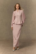 Diana Embroidered Peplum Skirt Set-Pink