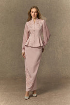 Diana Embroidered Peplum Skirt Set-Pink