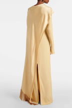 Asymmetric Draped Sash Satin Maxi Dress