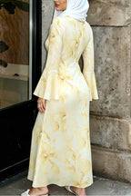 Yara Watercolor Ruffle Flare Maxi Dress-Yellow