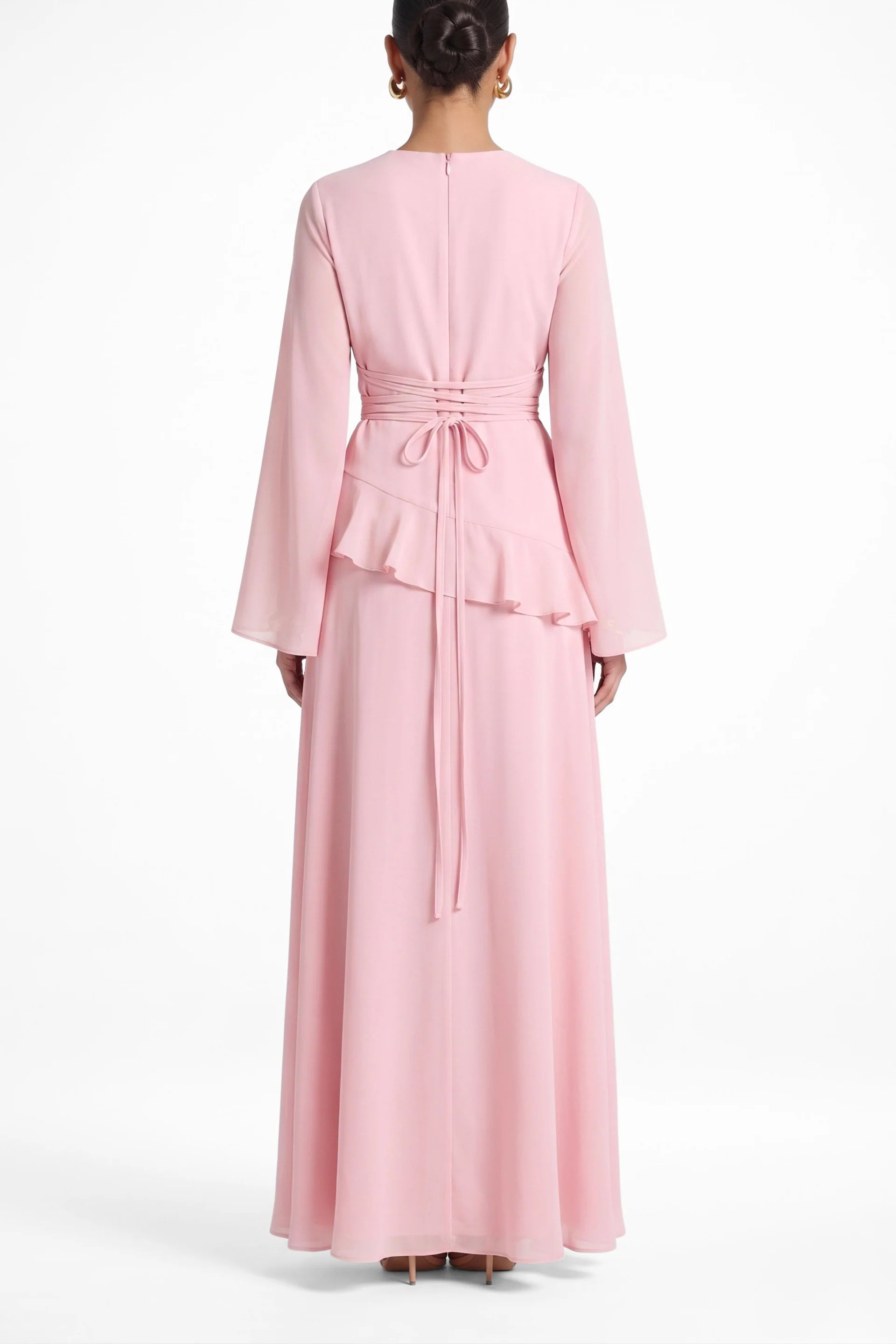 Elegant Luxury Lightweight Long Sleeve Maxi Dress-Pink