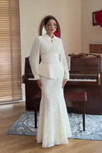 Chloe Pleated Lace Peplum Skirt Set-White