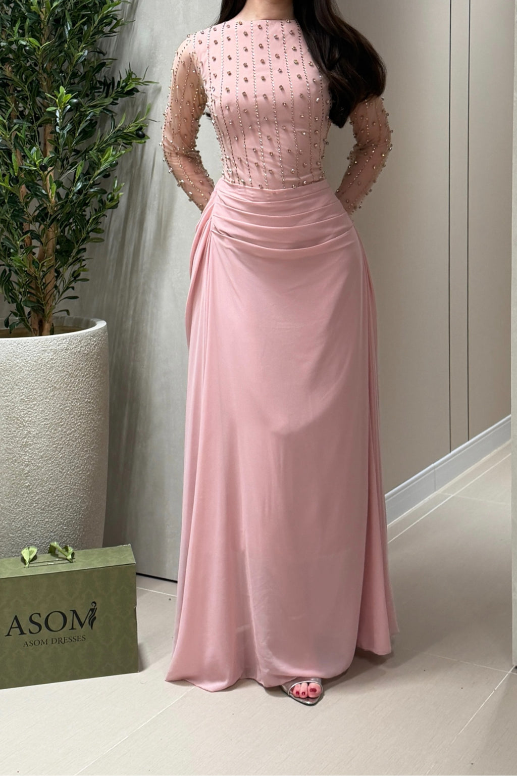 Elowen Beaded Mesh Draped Maxi
