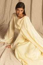 Elegant Cape-Sleeve Modest Maxi Dress-Yellow