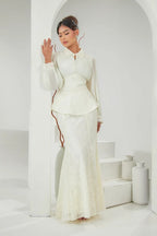 Chloe Pleated Lace Peplum Skirt Set-White