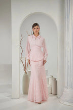 Chloe Pleated Lace Peplum Skirt Set-Pink