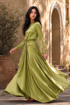 Sara Round Neck Wrap Sash Satin Maxi Dress