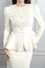 Mary Applique Peplum Skirt Set-White