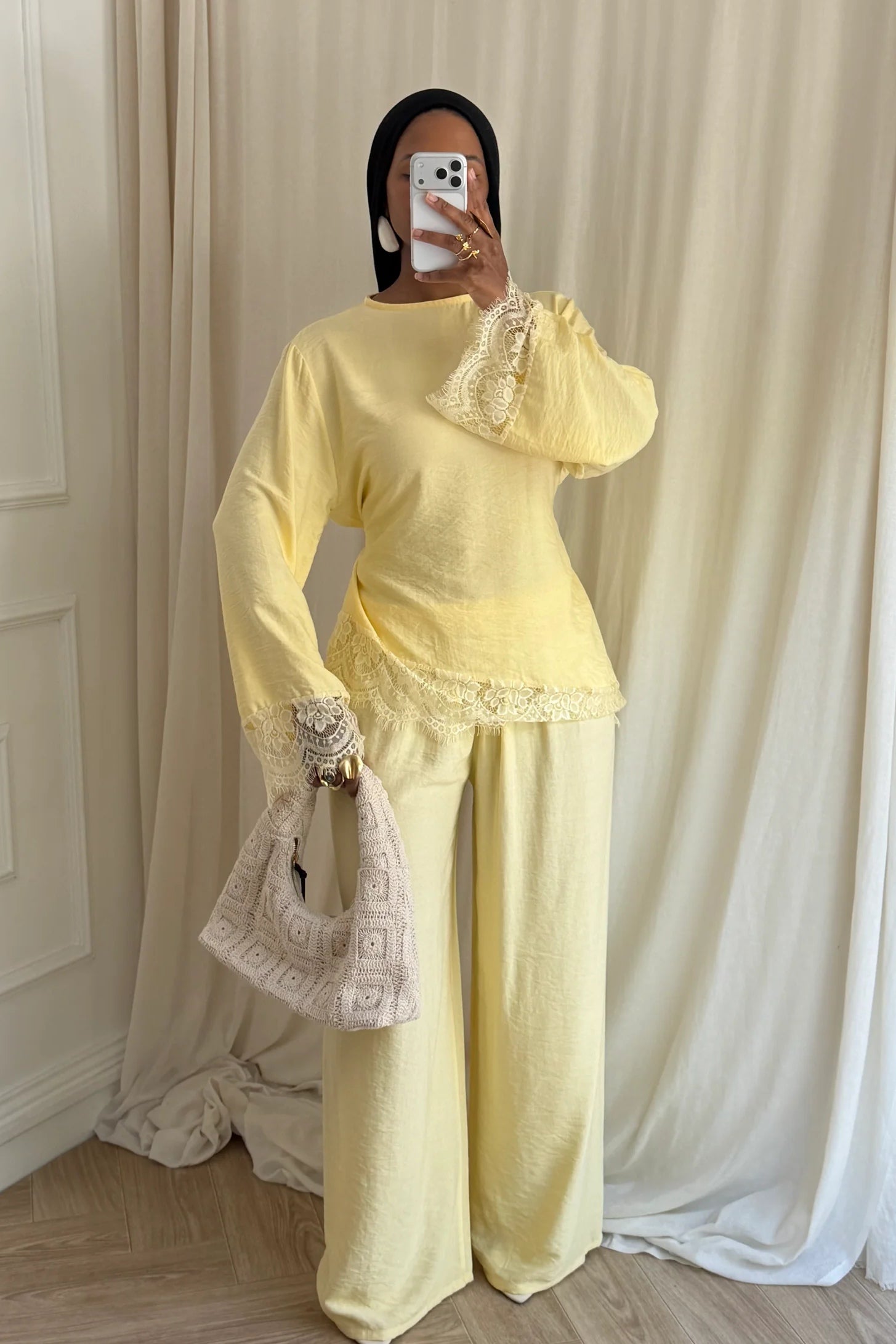 Amara Lace Trim Blouse Trousers Set