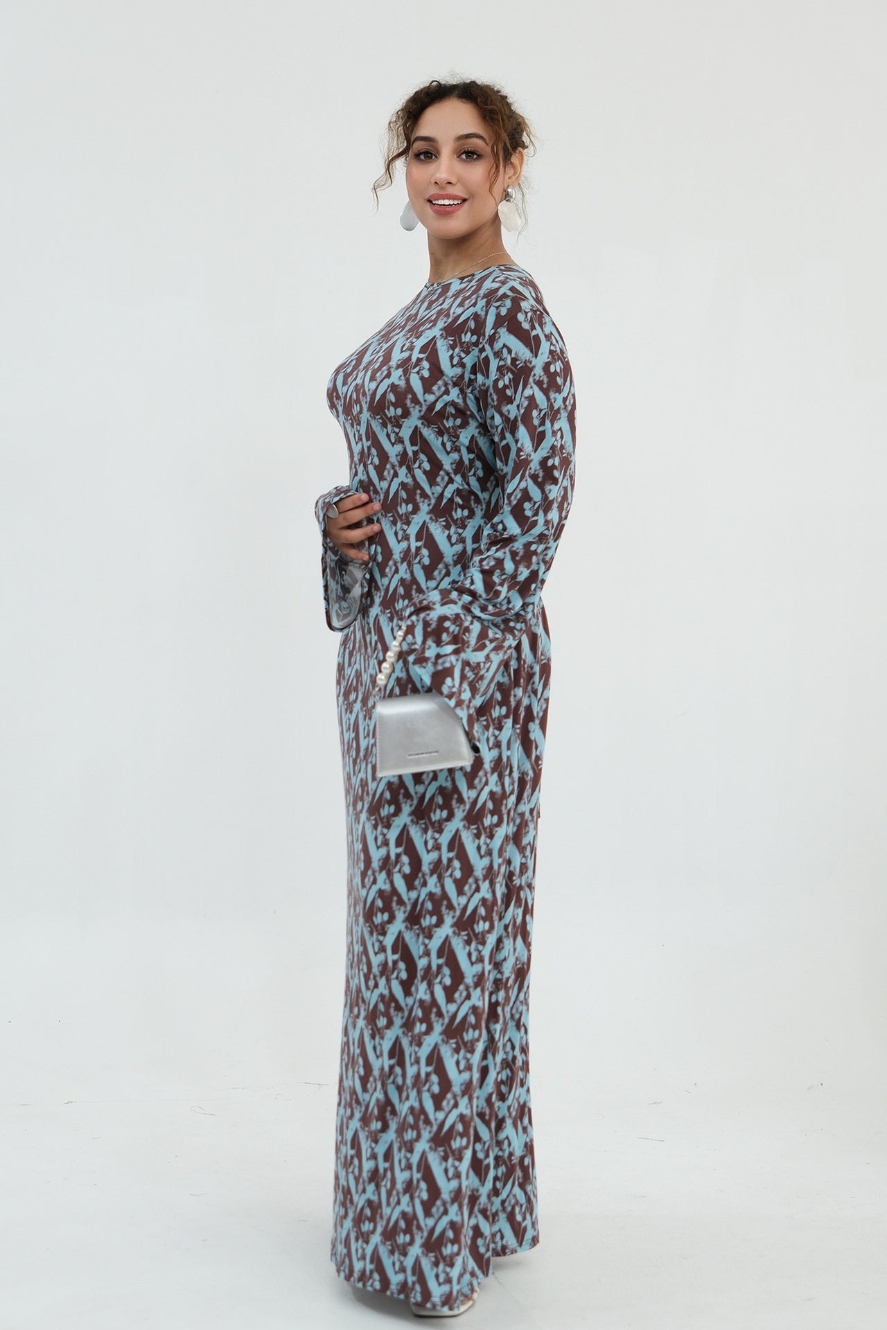 Dania Geometric Floral Flare Sleeve Maxi Dress