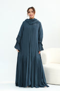 Rahma Tiered Flare Cuff Open Abaya-Blue