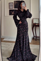 Serena V-neck Floral Flare Sleeve Mermaid Dress
