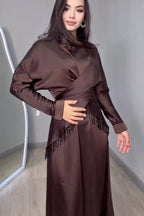 Maysa Wrap Fringe Satin Two Piece Set