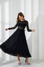 Jayleen Hollow Lace A-line Maxi Dress-Black