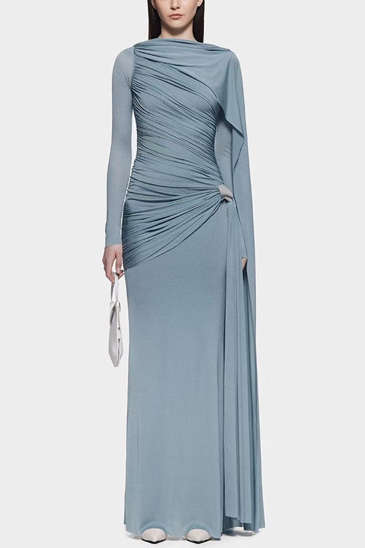 Elegant Solid-Color Slim-Fit Maxi Dress-Blue