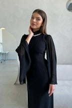 Clara Rhinestone Neck Flare Sleeve Midi Gown