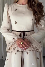 Lila Butterfly Embroidered Tie Waist Maxi Dress