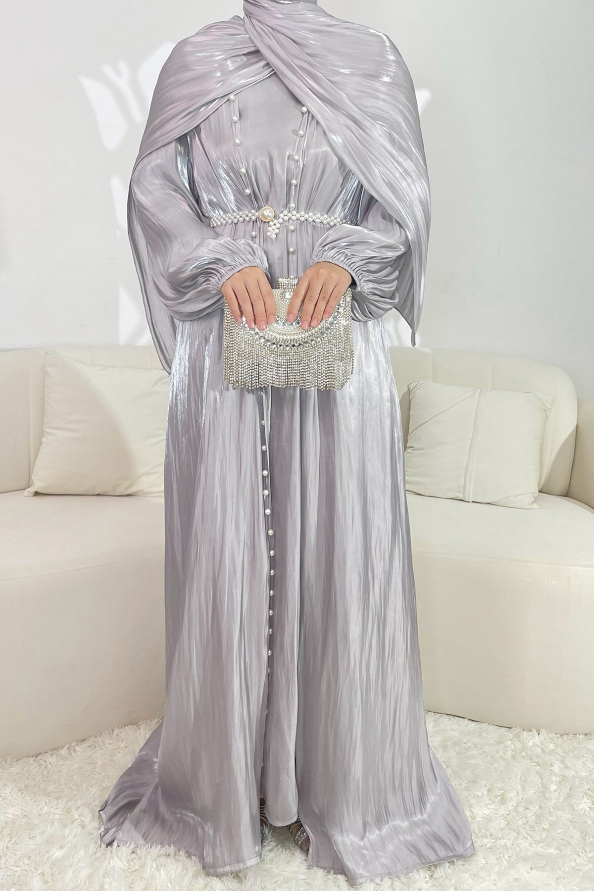 Maya Pearl Belt Shimmer Three-Piece Co-ord-Purple