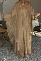 Nur Pearl Draped Two-Piece Abaya-Gold