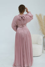 Rania Beaded Waist Shimmer Maxi-Pink