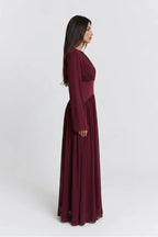 Iris Gathered Waist Flare Sleeve Maxi Dress-Wine