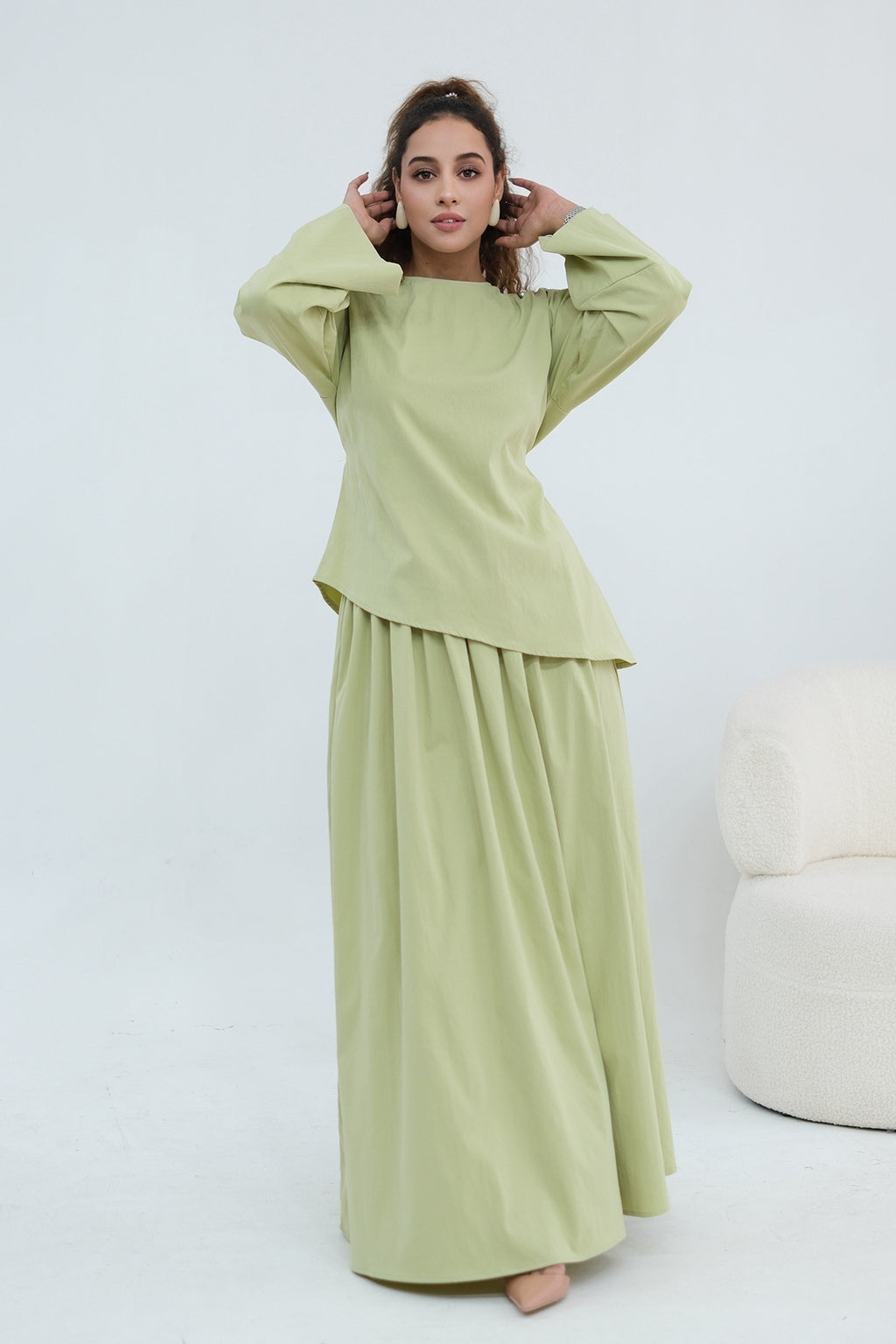 Zahra Asymmetrical Two Piece Maxi Set-Green