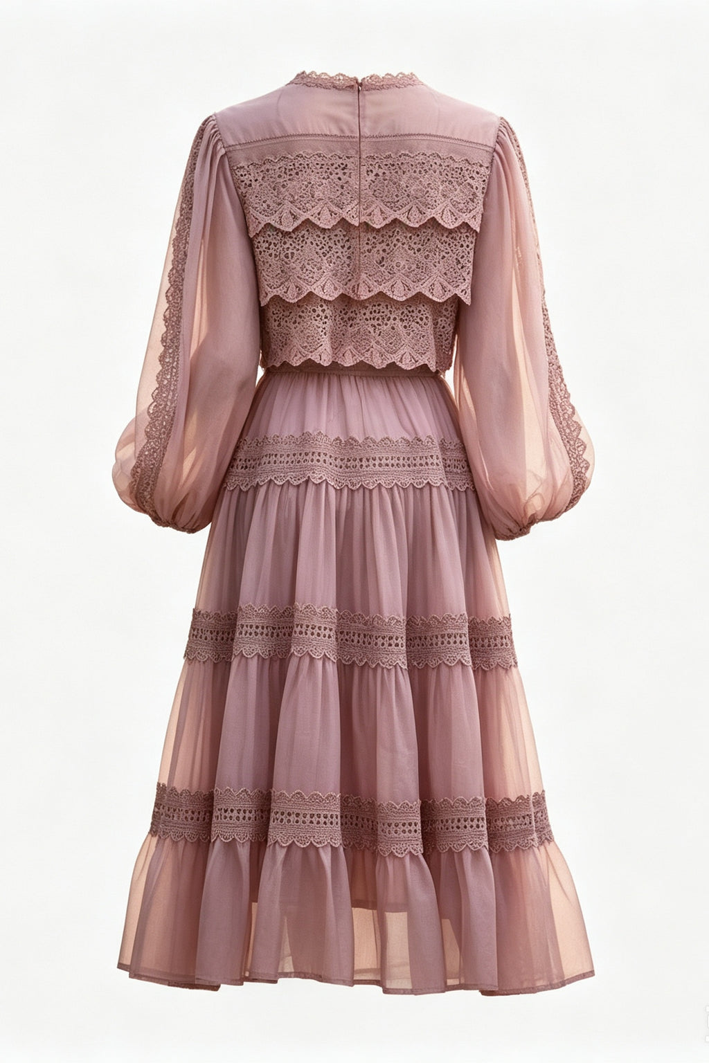 Lulu Lace Tiered Tie Waist Midi-Pink