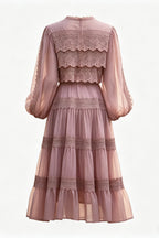 Lulu Lace Tiered Tie Waist Midi-Pink