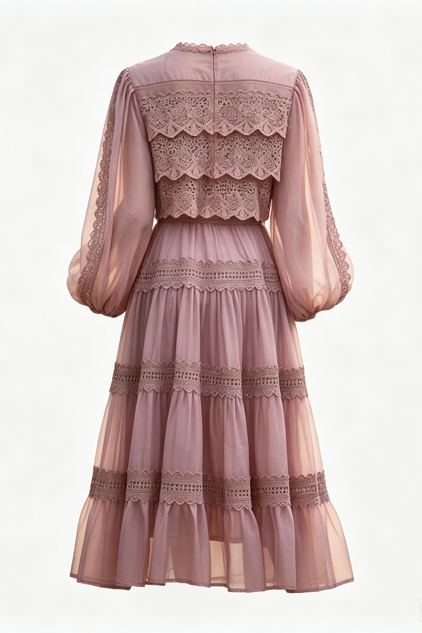 Lulu Lace Tiered Tie Waist Midi-Pink