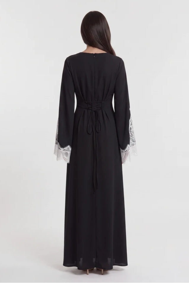 Salma Polka Dot Lace Cape Sleeve Maxi Dress