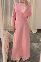 Lace Trim Flared Cuff Maxi Dress