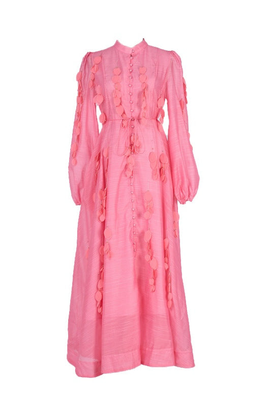 Amara Petal Applique Tie Waist Midi-Pink