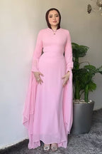 Nur Round Neck Streamer Sleeve Maxi Dress-Pink