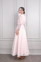 Elara Bow Floral Puff Sleeve Midi-Pink