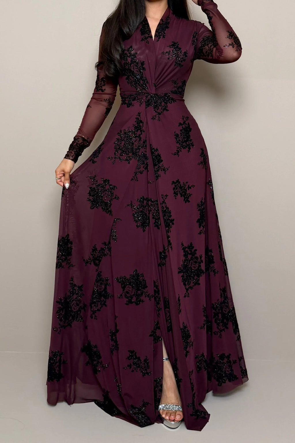 Maren Twist Front Slit Mesh Maxi