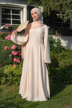 Zoe Draped Shoulder Textured Abaya-Apricot