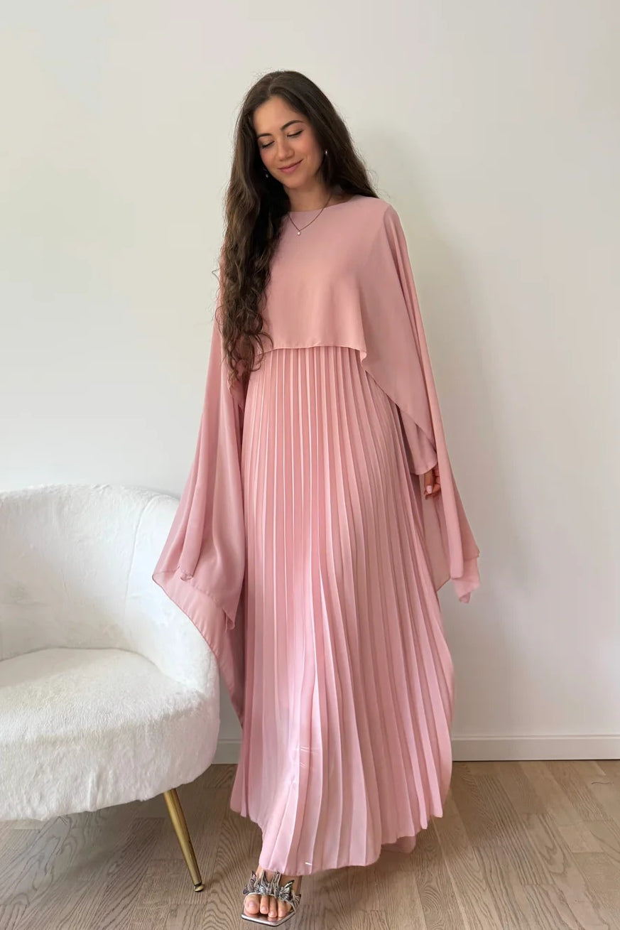 Lina Cape Overlay Pleated Maxi Dress