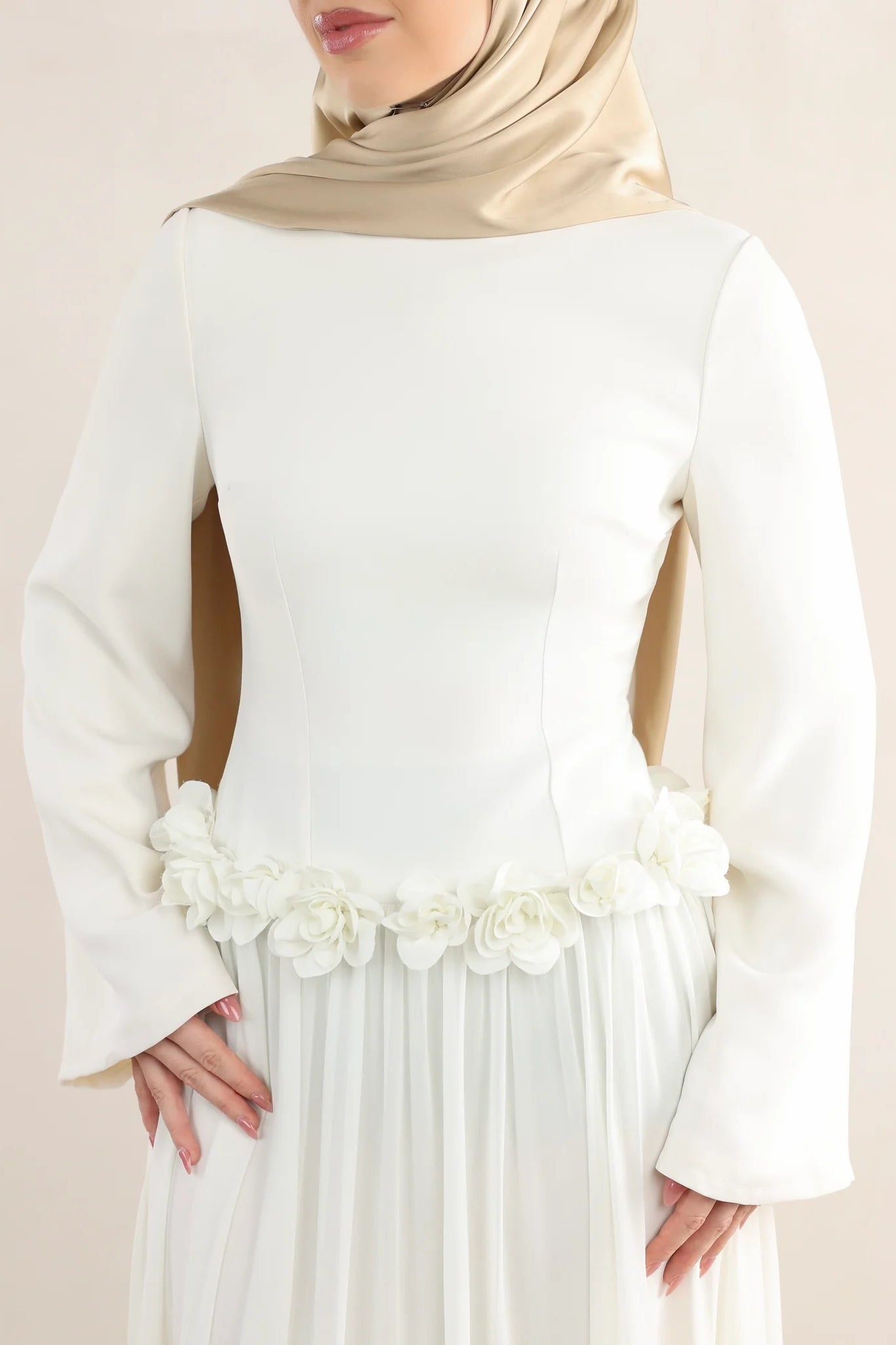 Embroidered Floral Texture Dress-White