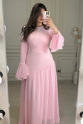 Chloe Shimmer Asymmetrical Chiffon Maxi Dress-LightPink