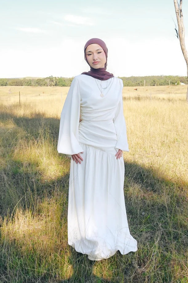 Lina Side Ruched Flare Sleeve Maxi Dress