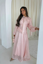 Luminous Organza Tie Neck Maxi Dress-Pink