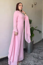 Nur Round Neck Streamer Sleeve Maxi Dress-Pink