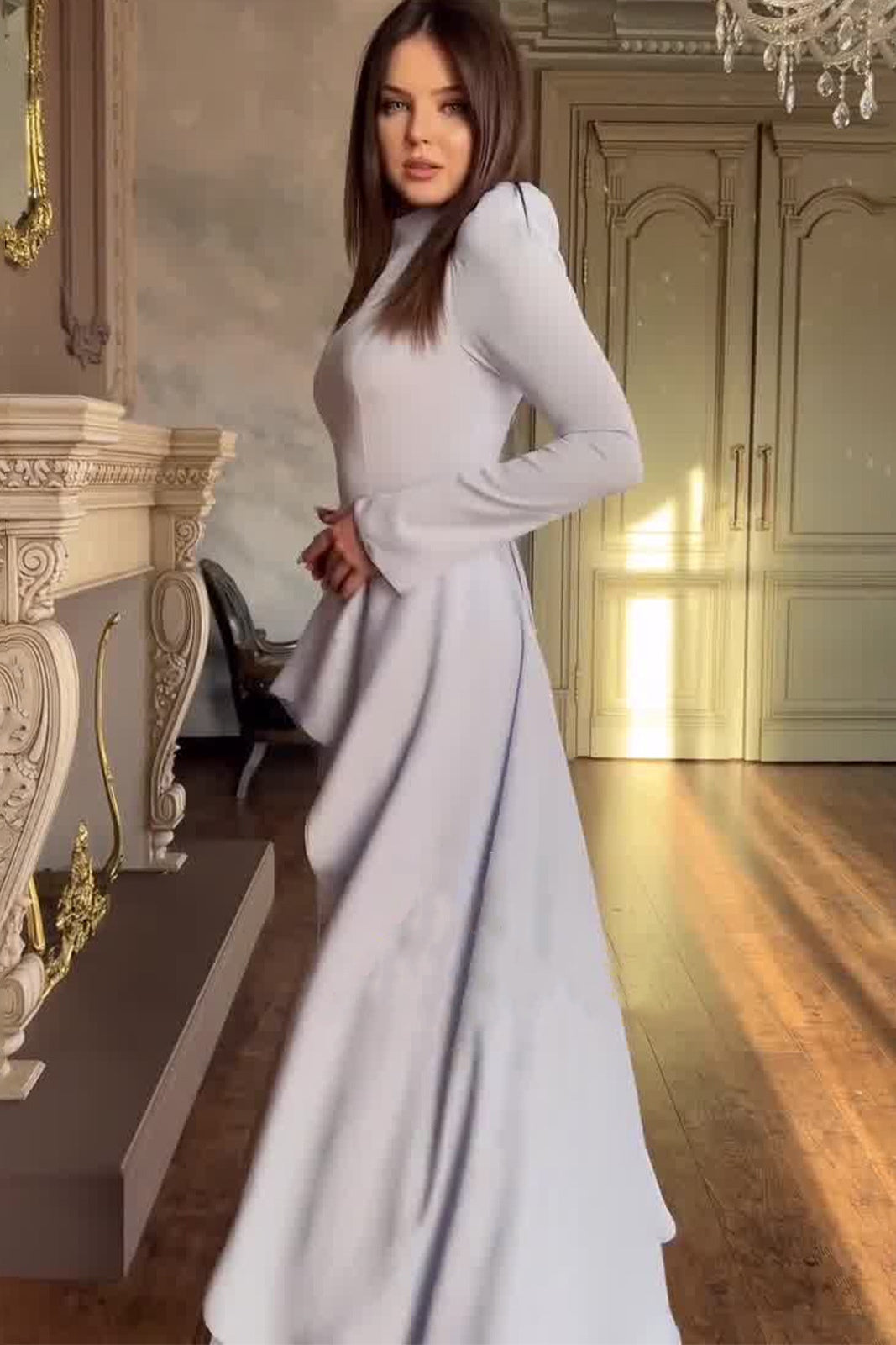 Elena Structured Shoulder Layered Pleat Midi Dress