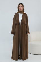 Aisha Lace Trim Open Front Maxi Abaya-Coffee