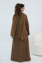 Aisha Lace Trim Open Front Maxi Abaya-Coffee