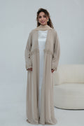 Aisha Lace Trim Open Front Maxi Abaya-Grey