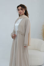 Aisha Lace Trim Open Front Maxi Abaya-Grey