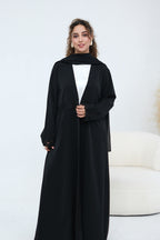 Aisha Lace Trim Open Front Maxi Abaya-Black