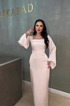 Layla Crystal Strap Flare Sleeve Midi Dress-Pink